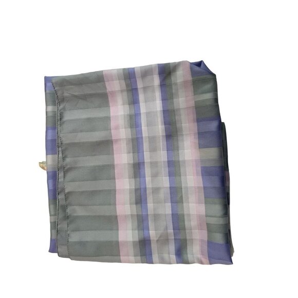 Scarf wrap  purple gray green white checks strips  polyester rolled edge 44" x 4 - Picture 4 of 9